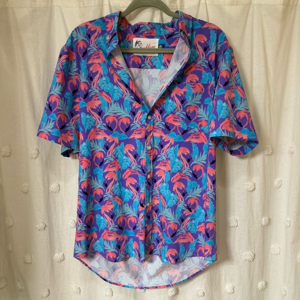Chubbies Men's Tropical Leaf Print Shirt - Blue and Pink